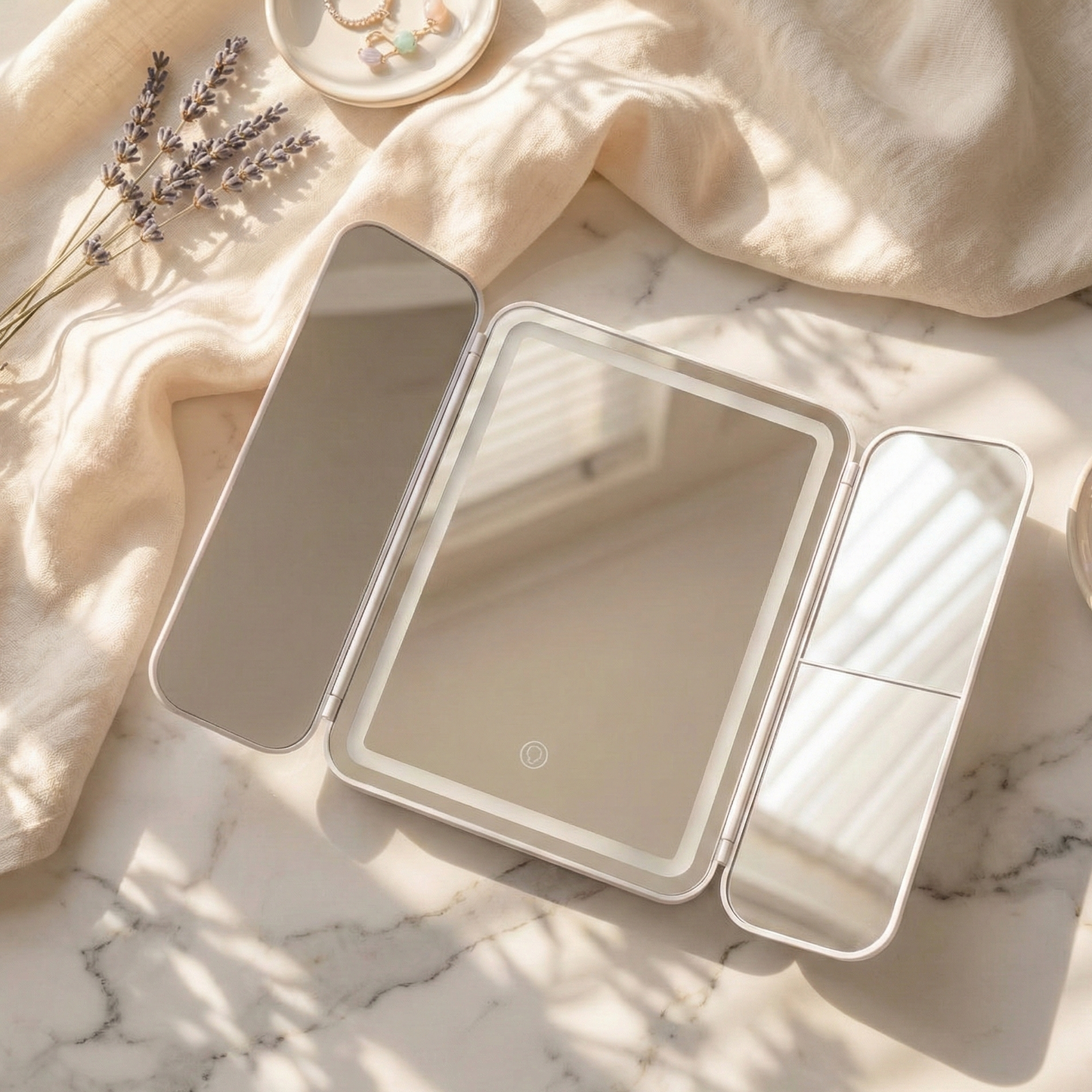 Tri-Fold Mirror for Enhanced Reflection and Makeup Application