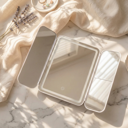 Tri-Fold Mirror for Enhanced Reflection and Makeup Application