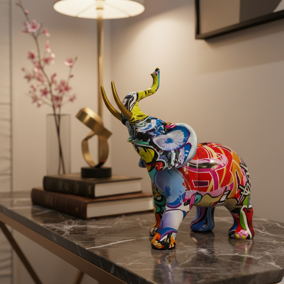 Vibrant Elephant Sculpture - Expressive Home Decor Accent