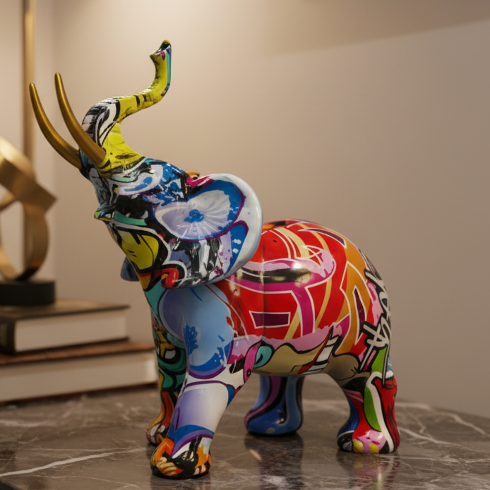Vibrant Elephant Sculpture - Expressive Home Decor Accent