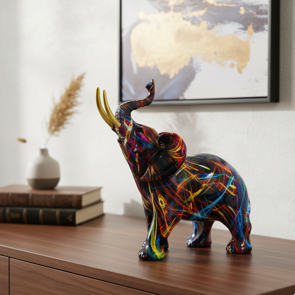 Vibrant Elephant Sculpture - Expressive Home Decor Accent