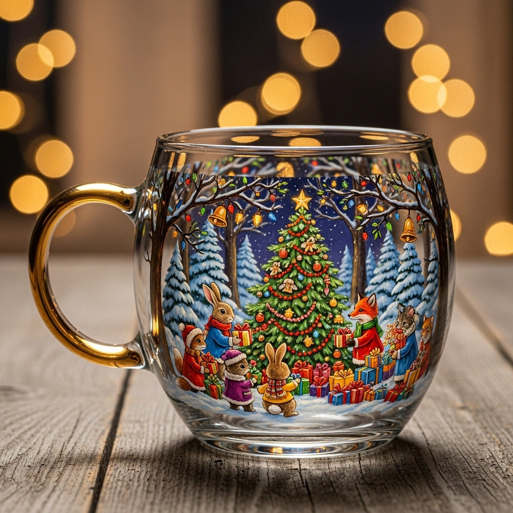Charming Holiday Glass Mug for Cozy Beverages