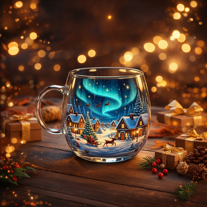 Charming Holiday Glass Mug for Cozy Beverages