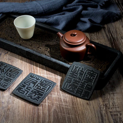 Tea Serving Tray in Volcanic Basalt with Dragon Design