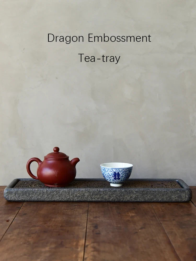 Tea Serving Tray in Volcanic Basalt with Dragon Design