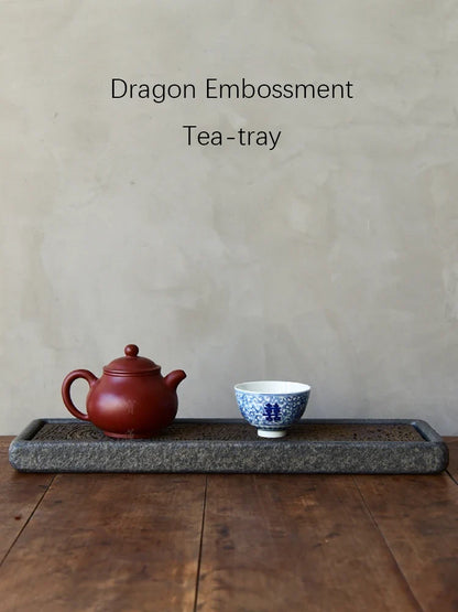 Tea Serving Tray in Volcanic Basalt with Dragon Design