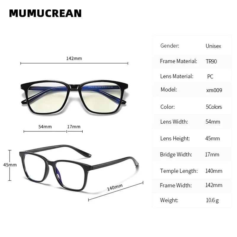 Square Retro Eyeglasses in TR90 Material