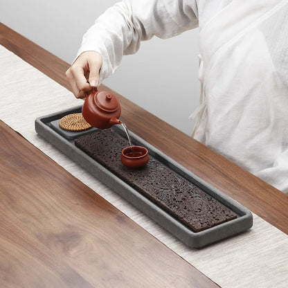 Tea Serving Tray in Volcanic Basalt with Dragon Design