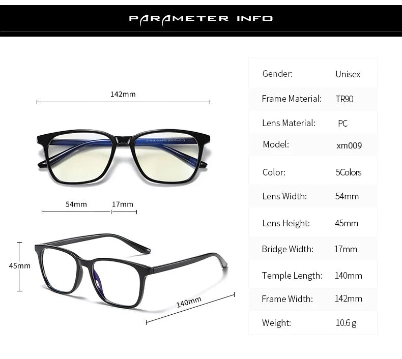 Square Retro Eyeglasses in TR90 Material