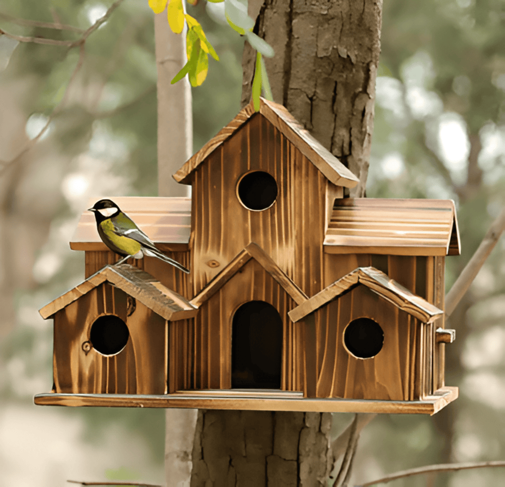 Charming Wooden Bird Haven with Nesting Compartments