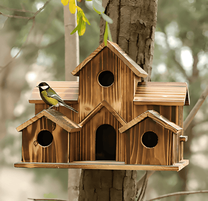 Charming Wooden Bird Haven with Nesting Compartments