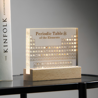 Illuminated Periodic Table Art with Elegant Wooden Stand
