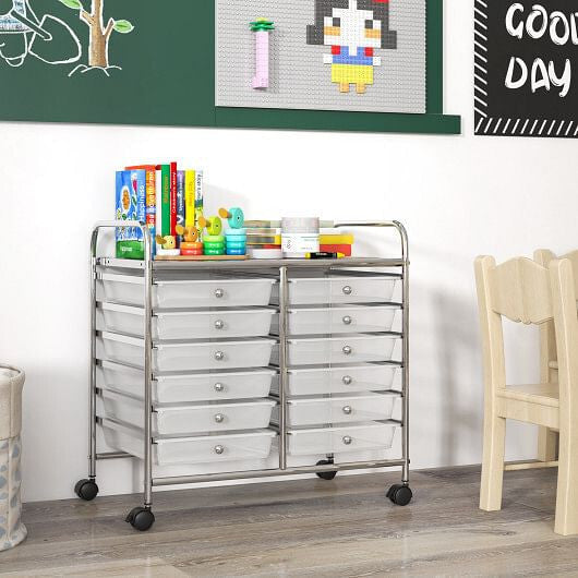 Transparent Rolling Storage Cart with 12 Drawers for Home and Office