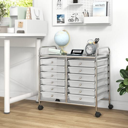 Transparent Rolling Storage Cart with 12 Drawers for Home and Office