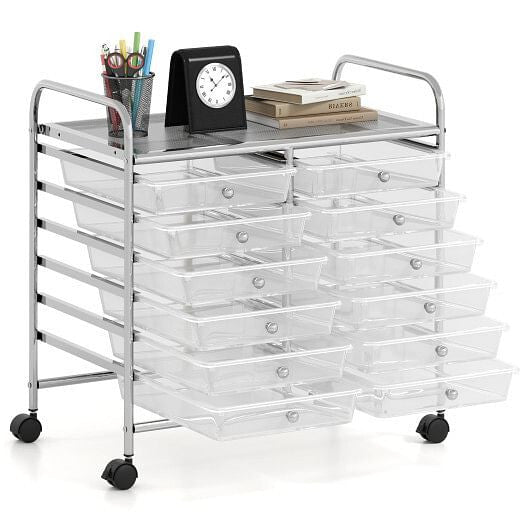 Transparent Rolling Storage Cart with 12 Drawers for Home and Office