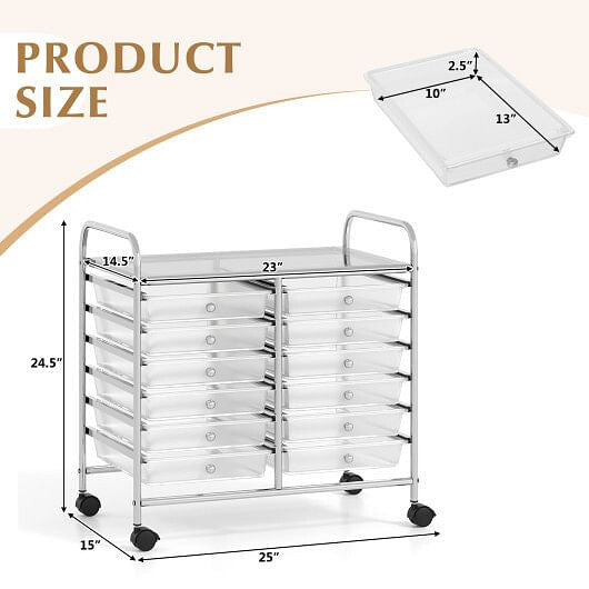 Transparent Rolling Storage Cart with 12 Drawers for Home and Office