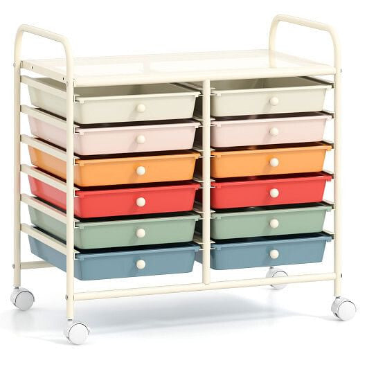 Transparent Rolling Storage Cart with 12 Drawers for Home and Office