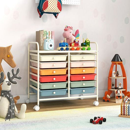 Transparent Rolling Storage Cart with 12 Drawers for Home and Office
