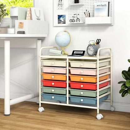 Transparent Rolling Storage Cart with 12 Drawers for Home and Office