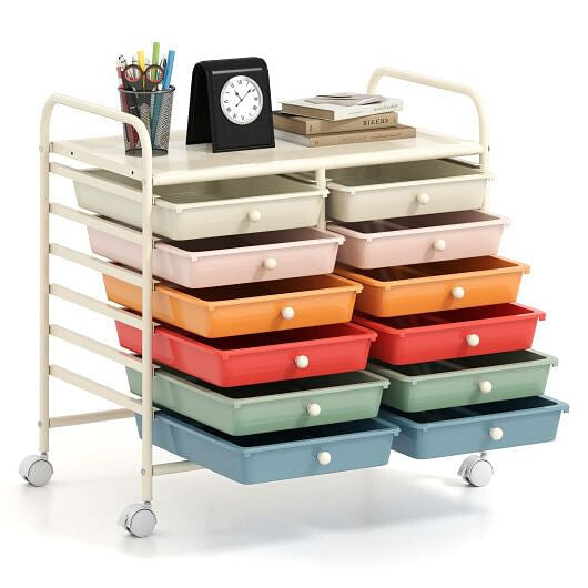 Transparent Rolling Storage Cart with 12 Drawers for Home and Office