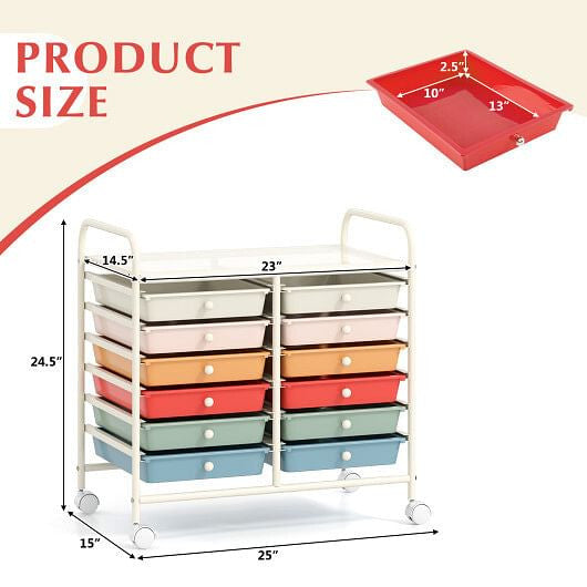 Transparent Rolling Storage Cart with 12 Drawers for Home and Office