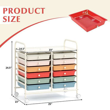 Transparent Rolling Storage Cart with 12 Drawers for Home and Office