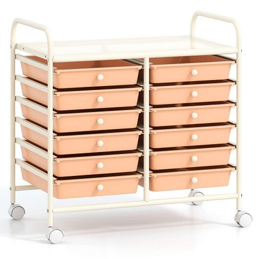 Transparent Rolling Storage Cart with 12 Drawers for Home and Office