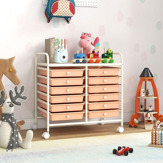 Transparent Rolling Storage Cart with 12 Drawers for Home and Office
