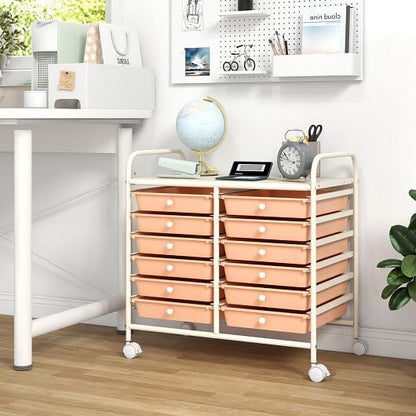 Transparent Rolling Storage Cart with 12 Drawers for Home and Office