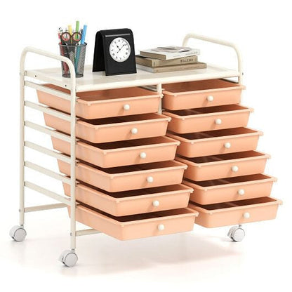 Transparent Rolling Storage Cart with 12 Drawers for Home and Office