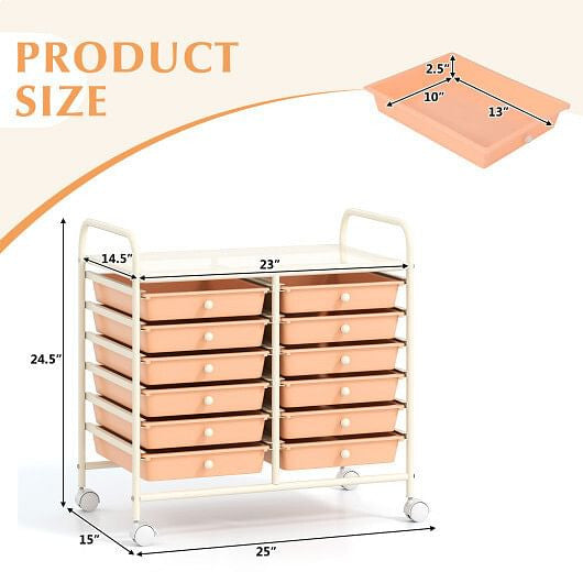Transparent Rolling Storage Cart with 12 Drawers for Home and Office