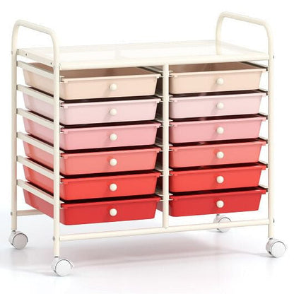 Transparent Rolling Storage Cart with 12 Drawers for Home and Office