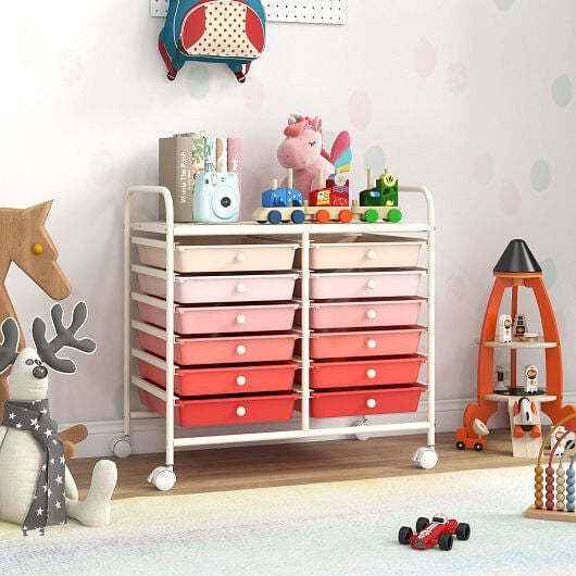 Transparent Rolling Storage Cart with 12 Drawers for Home and Office