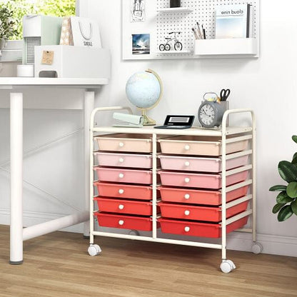 Transparent Rolling Storage Cart with 12 Drawers for Home and Office