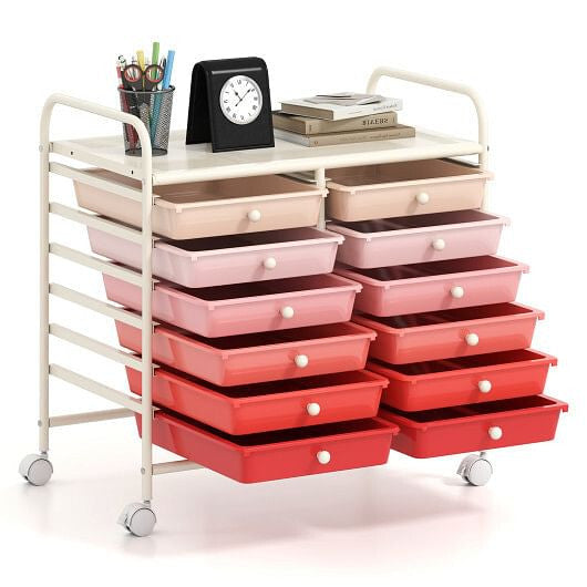 Transparent Rolling Storage Cart with 12 Drawers for Home and Office