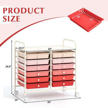 Transparent Rolling Storage Cart with 12 Drawers for Home and Office