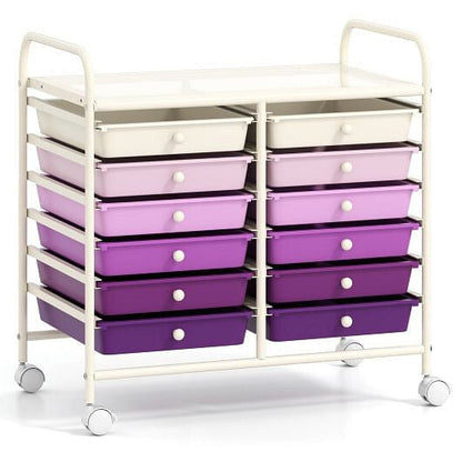 Transparent Rolling Storage Cart with 12 Drawers for Home and Office