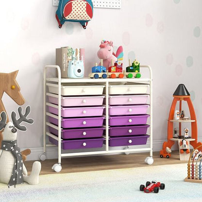 Transparent Rolling Storage Cart with 12 Drawers for Home and Office