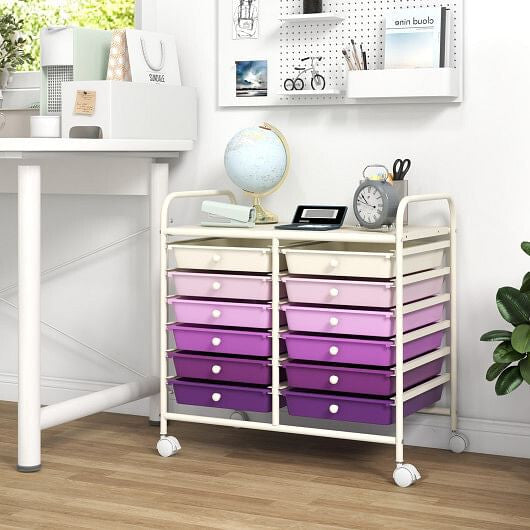 Transparent Rolling Storage Cart with 12 Drawers for Home and Office
