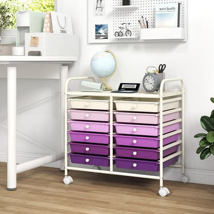 Transparent Rolling Storage Cart with 12 Drawers for Home and Office