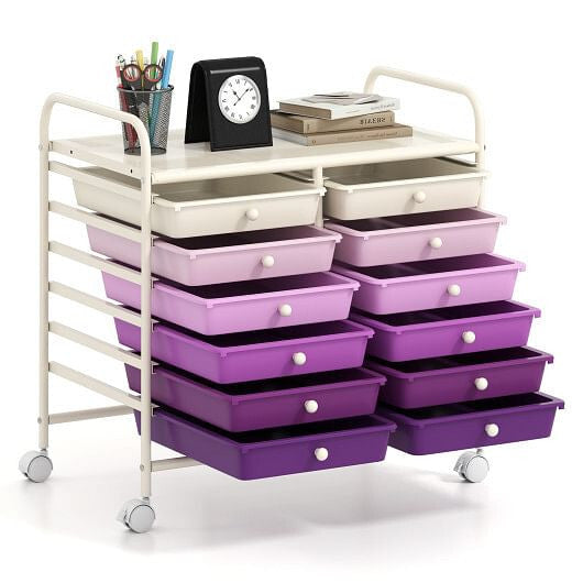 Transparent Rolling Storage Cart with 12 Drawers for Home and Office