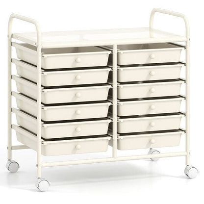 Transparent Rolling Storage Cart with 12 Drawers for Home and Office