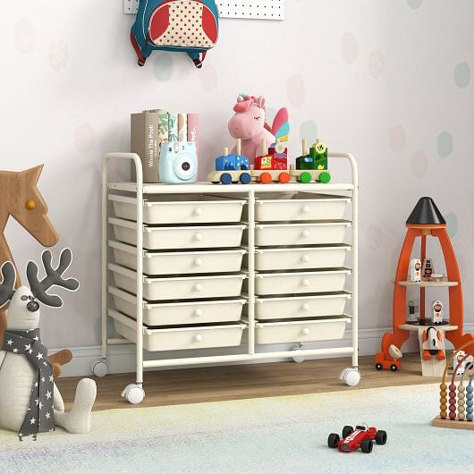 Transparent Rolling Storage Cart with 12 Drawers for Home and Office