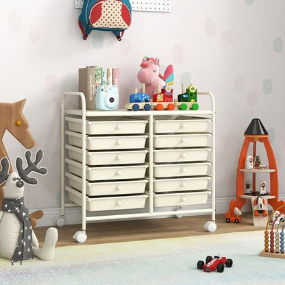 Transparent Rolling Storage Cart with 12 Drawers for Home and Office