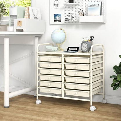 Transparent Rolling Storage Cart with 12 Drawers for Home and Office