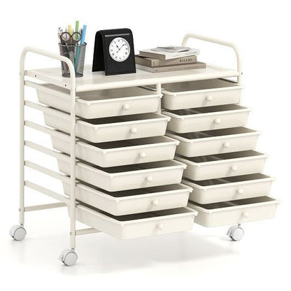Transparent Rolling Storage Cart with 12 Drawers for Home and Office