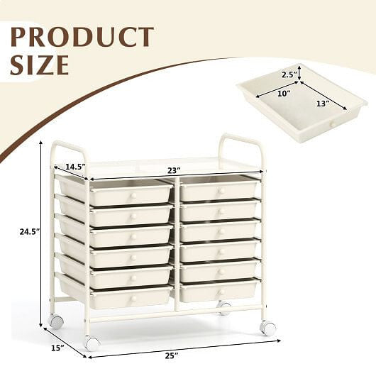 Transparent Rolling Storage Cart with 12 Drawers for Home and Office