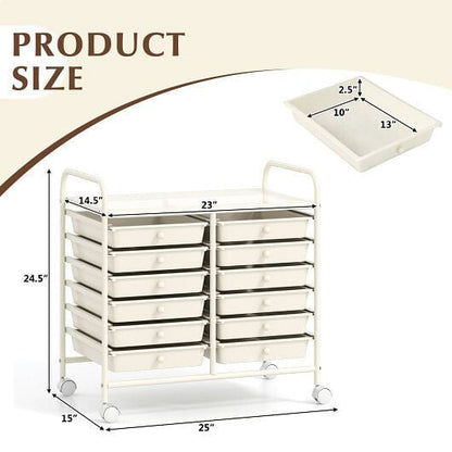Transparent Rolling Storage Cart with 12 Drawers for Home and Office