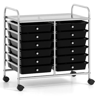 Transparent Rolling Storage Cart with 12 Drawers for Home and Office