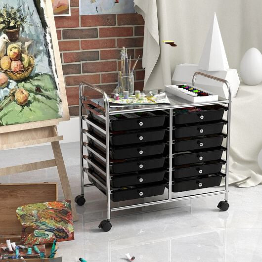 Transparent Rolling Storage Cart with 12 Drawers for Home and Office